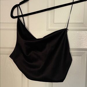 Zara Black Satin One shoulder asymmetrical crop top